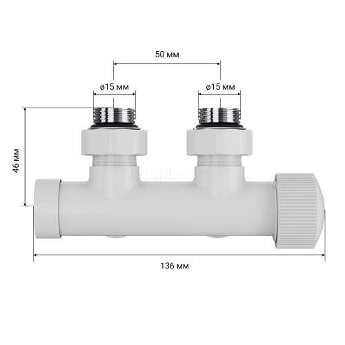 Узел нижнего подключения термостатический угловой 1/2" х 3/4" Royal Thermo Design Pro 15мм М30х1,5 (Белый)