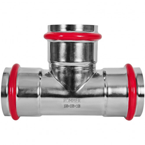 Тройник равнопроходной ВПр 108 из стали нержавеющей, прессовой ROMMER RSS-1013-000108