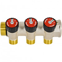 Коллектор распределительный с запорными клапанами 1", 3 отвода 1/2" ROMMER