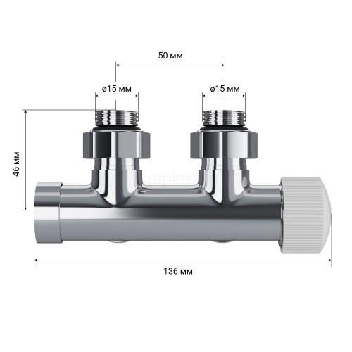 Узел нижнего подключения термостатический угловой 1/2" х 3/4" Royal Thermo Design Pro 15мм М30х1,5 (Хром)
