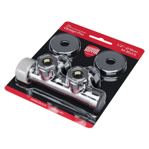 Узел нижнего подключения термостатический угловой 1/2" х 3/4" Royal Thermo Design Pro 15мм М30х1,5 (Хром)