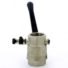 Кран шаровой ВВ 1 1/4" с заглушкой 1/4" и дренажным вентилем, ручка OREGON серия 330 полный проход Bugatti