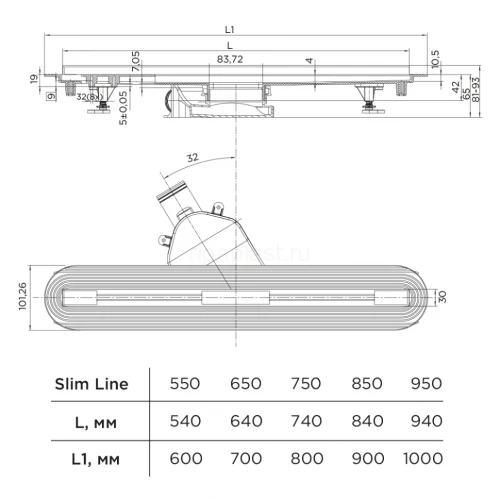 Душевой лоток Slim Line 550 хром матовый BETTOSERB