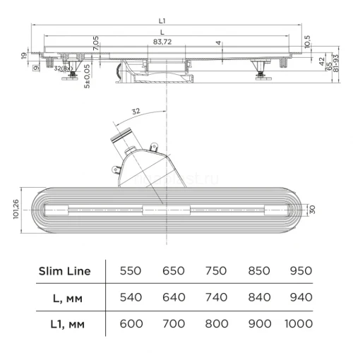 Душевой лоток Slim Line 750 хром матовый BETTOSERB