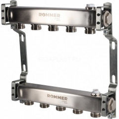 Коллектор ROMMER RMS-4401 из нержавеющей стали для радиаторной разводки на 5 выходов, RMS-4401-000005