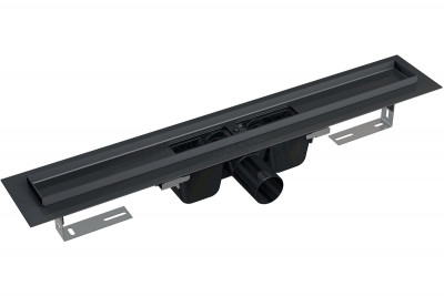 Душевой лоток AlcaPlast APZ1BLACK-750 в пол около стены, выпуск боковой