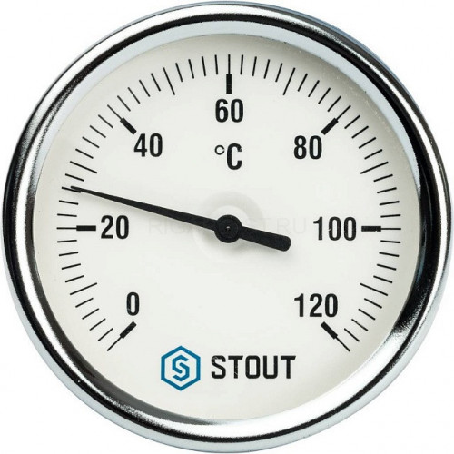 Термометр биметаллический 80 мм 1/2, 120°C с погружной гильзой 75 мм STOUT