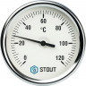 Термометр биметаллический 80 мм 1/2, 120°C с погружной гильзой 75 мм STOUT