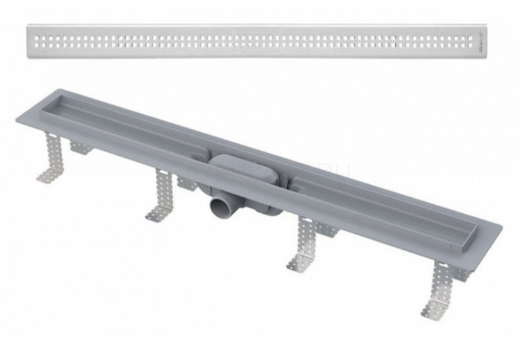 Душевой лоток AlcaPlast APZ9-Simple 850 с решеткой и опорами, серый, хром, выпуск боковой