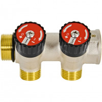 Коллектор распределительный с запорными клапанами 3/4", 2 отвода 1/2" ROMMER