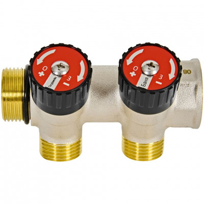 Коллектор распределительный с запорными клапанами 3/4", 2 отвода 1/2" ROMMER