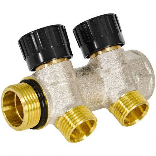Коллектор распределительный с запорными клапанами 3/4", 2 отвода 1/2" ROMMER