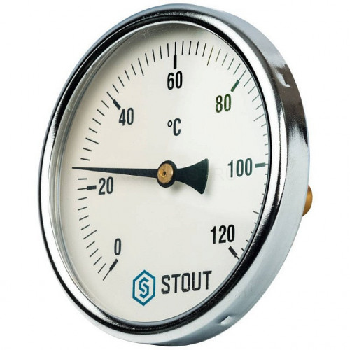 Термометр биметаллический 100 мм 1/2, 120°C с погружной гильзой 50 мм STOUT
