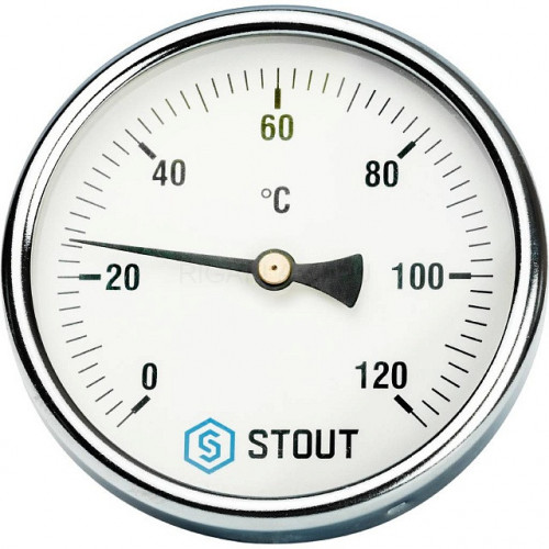 Термометр биметаллический 100 мм 1/2, 120°C с погружной гильзой 50 мм STOUT