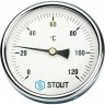 Термометр биметаллический 100 мм 1/2, 120°C с погружной гильзой 50 мм STOUT