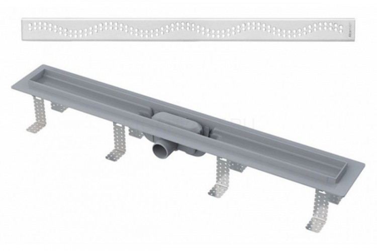 Душевой лоток AlcaPlast APZ8-Simple 950 с решеткой и опорами, серый, хром, выпуск боковой