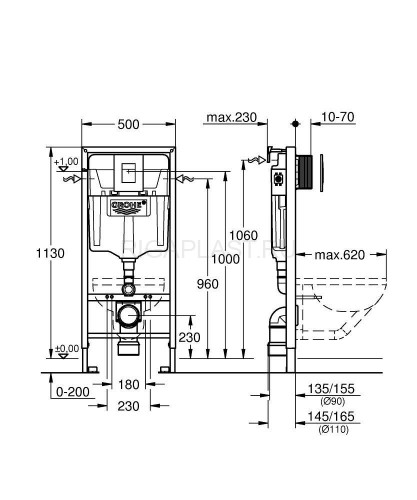 Инсталляция для унитаза GROHE Rapid SL 39939000, комплект 3 в 1, панель смыва черный матовый