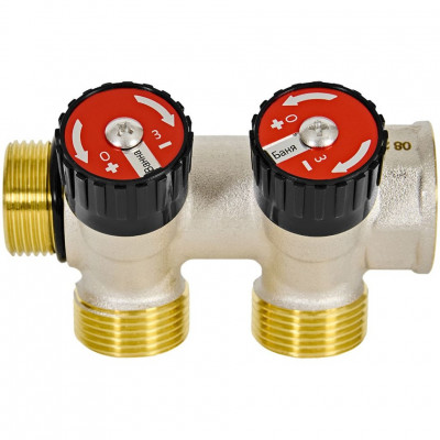 Коллектор распределительный с запорными клапанами 3/4", 2 отвода 3/4" ЕК ROMMER