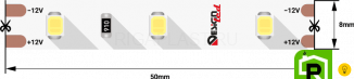 Лента светодиодная LUX, 2835, 60 LED/м, 7,2 Вт/м, 12В, IP33, Теплый белый (3000K)