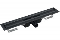 Душевой лоток AlcaPlast APZ1BLACK-650 в пол около стены, выпуск боковой