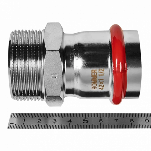Переходник ВПр-НР 42х1 1/2" из стали нержавеющей, прессовой ROMMER