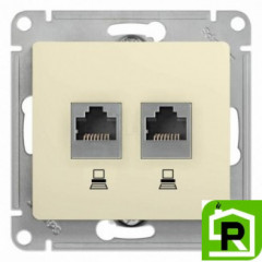 Розетка компьютерная 2-ая кат.5е, RJ-45 (интернет), Молочный, серия Glossa, Schneider Electric