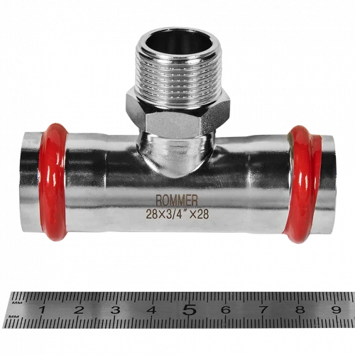 Тройник-переходник ROMMER НР 28 мм x 3/4" из нержавеющей стали, RSS-0016-002834