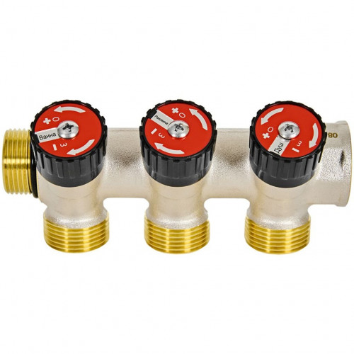 Коллектор распределительный с запорными клапанами 3/4", 3 отвода 3/4" ЕК ROMMER