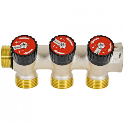 Коллектор распределительный с запорными клапанами 3/4", 3 отвода 3/4" ЕК ROMMER