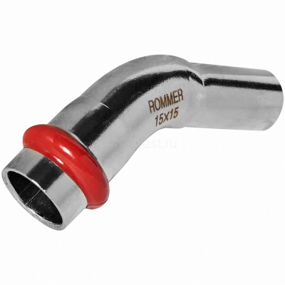 Угольник однораструбный 45° ВПр-НПр 15 из стали нержавеющей, прессовой ROMMER