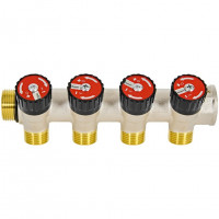 Коллектор распределительный с запорными клапанами 3/4", 4 отвода 1/2" ROMMER