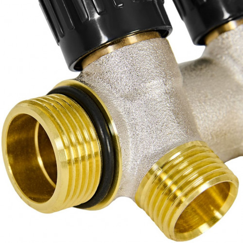 Коллектор распределительный с запорными клапанами 3/4", 4 отвода 1/2" ROMMER