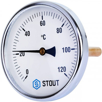 Термометр биметаллический 100 мм 1/2, 120°C с погружной гильзой 100 мм STOUT