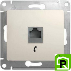 Розетка телефонная 1-ая 4 контакта, RJ-11, Молочный, серия Glossa, Schneider Electric