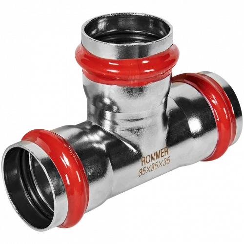 Тройник равнопроходной ROMMER 35 мм из нержавеющей стали, RSS-0013-000035