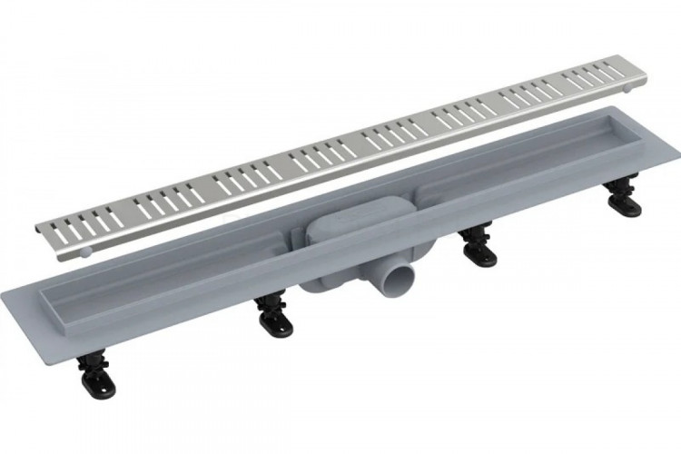 Душевой лоток AlcaPlast AG100401650  (APZ10-650M) с решеткой и опорами, в пол около стены, выпуск боковой