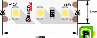 Лента светодиодная LUX, 3528, 120 LED/м, 9,6 Вт/м, 12В, IP33, Теплый белый (2700K)