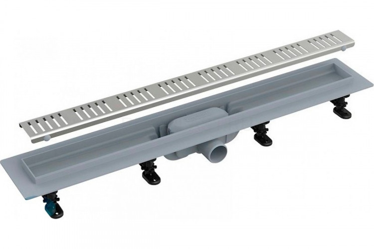 Душевой лоток AlcaPlast AG100401750 с решеткой и опорами, в пол около стены, выпуск боковой