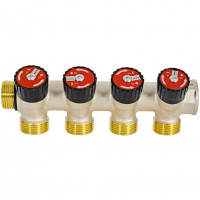 Коллектор распределительный с запорными клапанами 3/4", 4 отвода 3/4" ЕК ROMMER