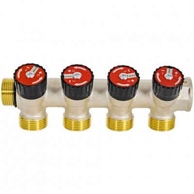 Коллектор распределительный с запорными клапанами 3/4", 4 отвода 3/4" ЕК ROMMER
