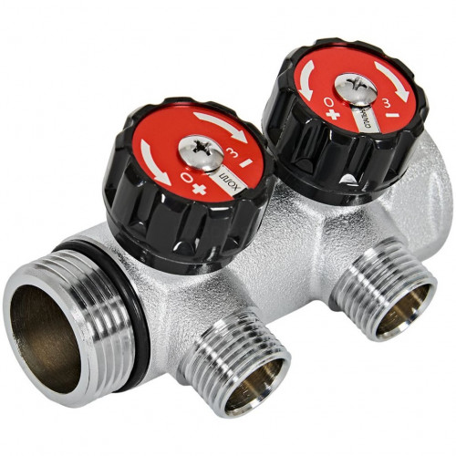 Коллектор распределительный с клапанами 1", 2 отвода 1/2" ROMMER