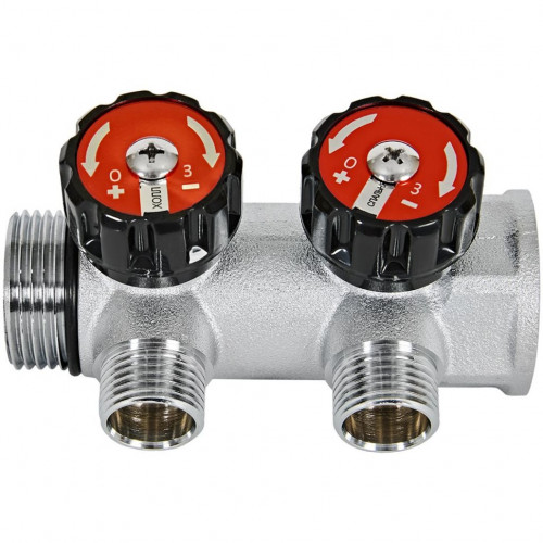 Коллектор распределительный с клапанами 1", 2 отвода 1/2" ROMMER