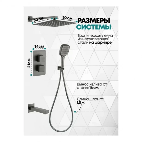 Душевая система скрытого монтажа Grocenberg GB5050 Графит с Термостатом