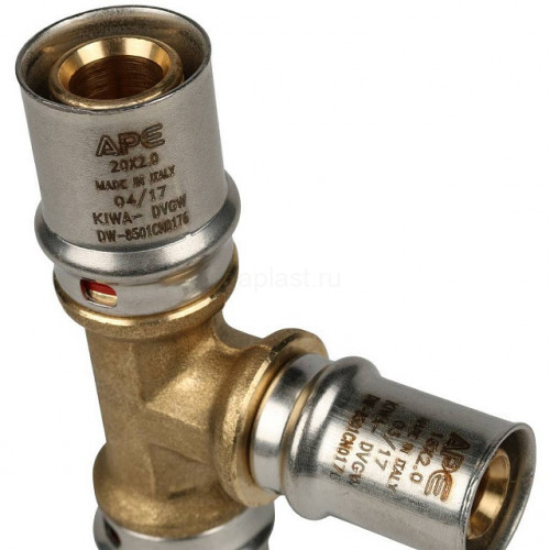Тройник переходной 20х16х20 для металлопластиковых труб, прессовой STOUT SFP-0005-201620
