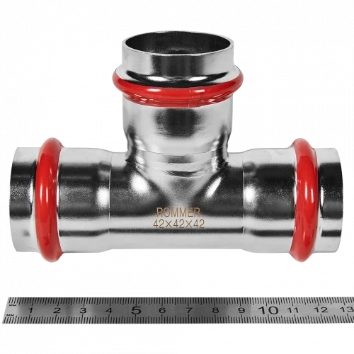 Тройник равнопроходной ROMMER 42 мм из нержавеющей стали, RSS-0013-000042