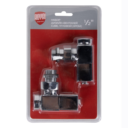 Набор дизайн-вентилей Royal Thermo CUBE, угловой (хром) 1/2"
