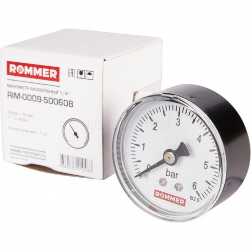 Манометр аксиальный 50 мм, 6 бар, 1/4" ROMMER