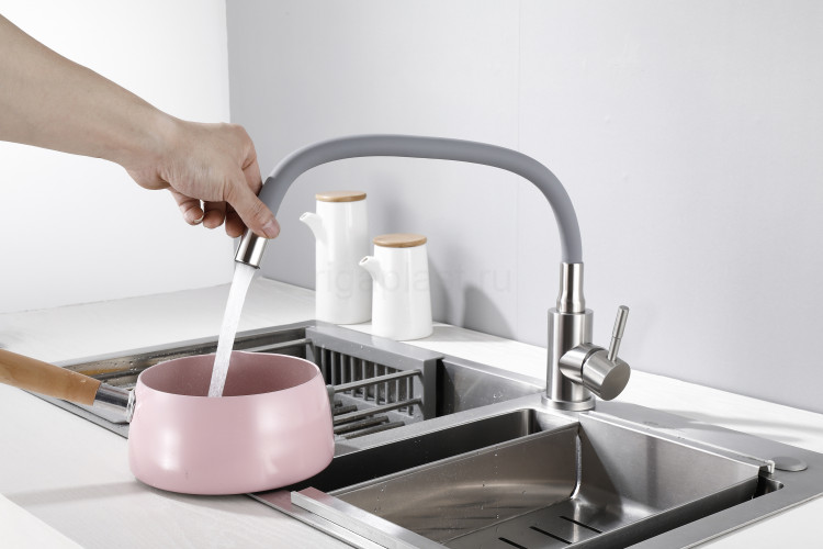Смеситель для кухни HANSEN HN59304-GP, с гибким изливом, из нержавеющей стали, сатин