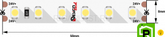 Лента светодиодная LUX, 3528, 120 LED/м, 9,6 Вт/м, 24В, IP33, Теплый белый (2700K)
