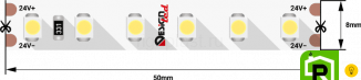 Лента светодиодная LUX, 3528, 120 LED/м, 9,6 Вт/м, 24В, IP33, Теплый белый (2700K)